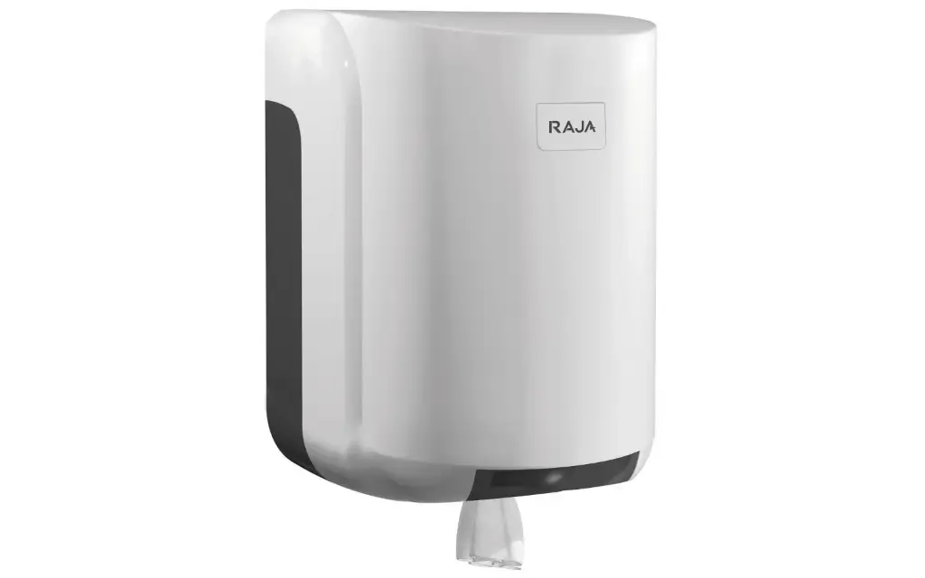RAJA Distributeur de bobines maxi de papier à dévidage central capacité 400 feuilles en ABS - Blanc avec verrou