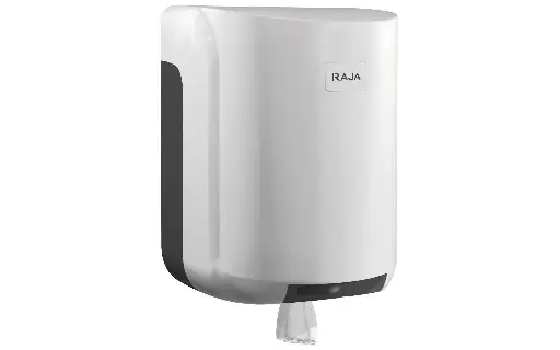 RAJA Distributeur de bobines maxi de papier à dévidage central capacité 400 feuilles en ABS - Blanc avec verrou